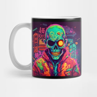 Korean Zombie man with skull in neon lights Mug